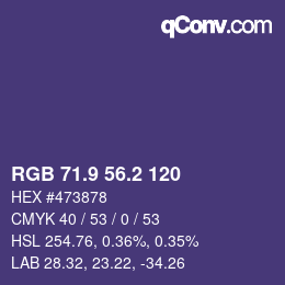 カラーコード: RGB 71.9 56.2 120 | qconv.com