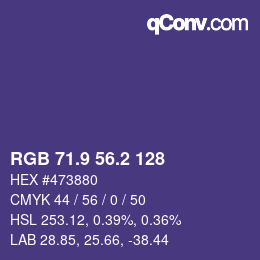 カラーコード: RGB 71.9 56.2 128 | qconv.com