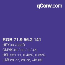 カラーコード: RGB 71.9 56.2 141 | qconv.com