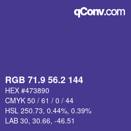 カラーコード: RGB 71.9 56.2 144 | qconv.com