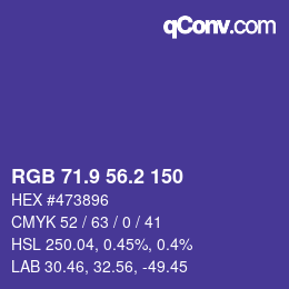 カラーコード: RGB 71.9 56.2 150 | qconv.com
