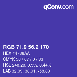 カラーコード: RGB 71.9 56.2 170 | qconv.com