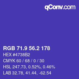カラーコード: RGB 71.9 56.2 178 | qconv.com