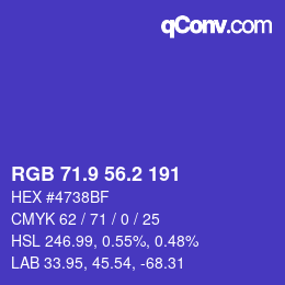 カラーコード: RGB 71.9 56.2 191 | qconv.com