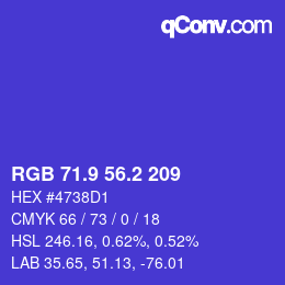 カラーコード: RGB 71.9 56.2 209 | qconv.com