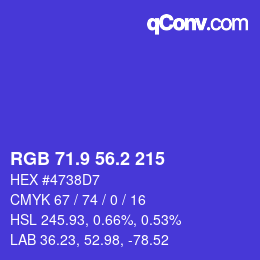 カラーコード: RGB 71.9 56.2 215 | qconv.com