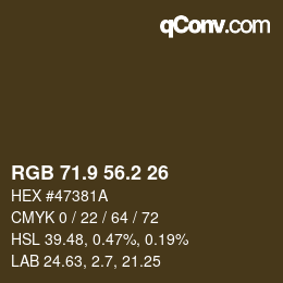 Color code: RGB 71.9 56.2 26 | qconv.com