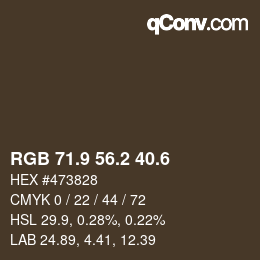 カラーコード: RGB 71.9 56.2 40.6 | qconv.com