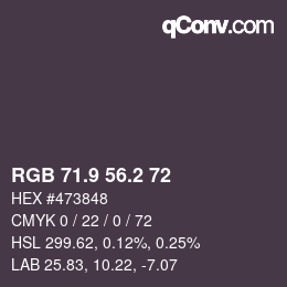 Color code: RGB 71.9 56.2 72 | qconv.com