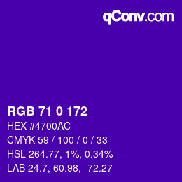 Color code: RGB 71 0 172 | qconv.com