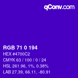 Color code: RGB 71 0 194 | qconv.com