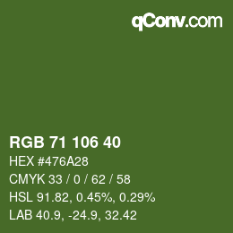 Color code: RGB 71 106 40 | qconv.com