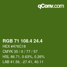 カラーコード: RGB 71 108.4 24.4 | qconv.com