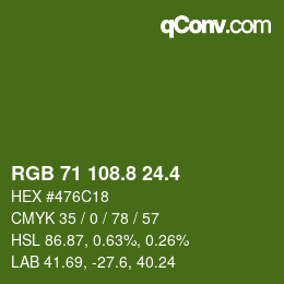 カラーコード: RGB 71 108.8 24.4 | qconv.com