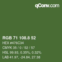 Color code: RGB 71 108.8 52 | qconv.com