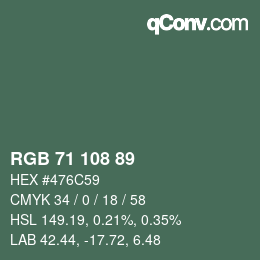 颜色代码: RGB 71 108 89 | qconv.com