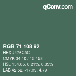 颜色代码: RGB 71 108 92 | qconv.com