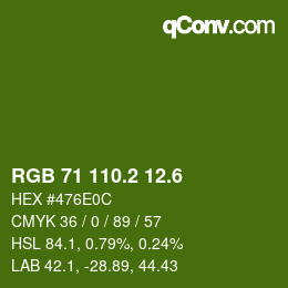 カラーコード: RGB 71 110.2 12.6 | qconv.com