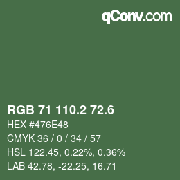 カラーコード: RGB 71 110.2 72.6 | qconv.com