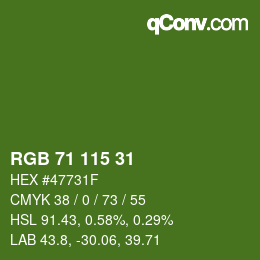 カラーコード: RGB 71 115 31 | qconv.com