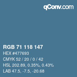 颜色代码: RGB 71 118 147 | qconv.com