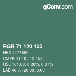 颜色代码: RGB 71 120 105 | qconv.com
