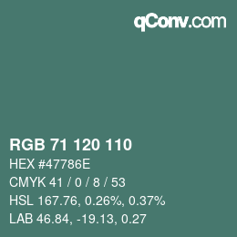Código de color: RGB 71 120 110 | qconv.com