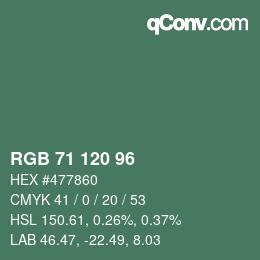 颜色代码: RGB 71 120 96 | qconv.com
