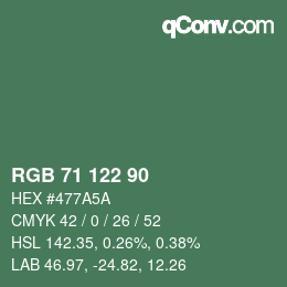Color code: RGB 71 122 90 | qconv.com