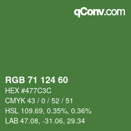 Color code: RGB 71 124 60 | qconv.com