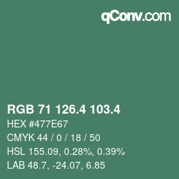 カラーコード: RGB 71 126.4 103.4 | qconv.com