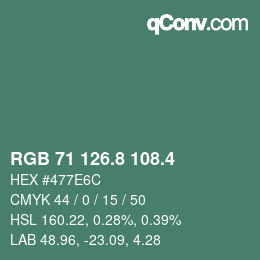 カラーコード: RGB 71 126.8 108.4 | qconv.com