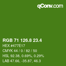カラーコード: RGB 71 126.8 23.4 | qconv.com
