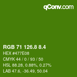 カラーコード: RGB 71 126.8 8.4 | qconv.com