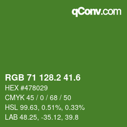 カラーコード: RGB 71 128.2 41.6 | qconv.com