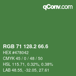 カラーコード: RGB 71 128.2 66.6 | qconv.com