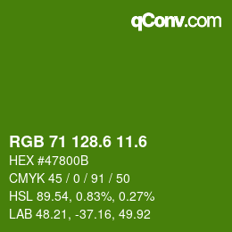 カラーコード: RGB 71 128.6 11.6 | qconv.com