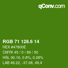 カラーコード: RGB 71 128.6 14 | qconv.com