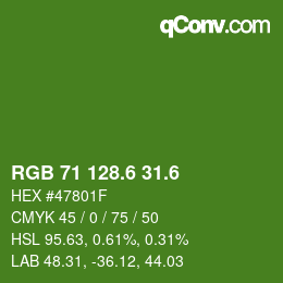 カラーコード: RGB 71 128.6 31.6 | qconv.com