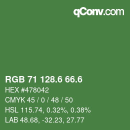カラーコード: RGB 71 128.6 66.6 | qconv.com