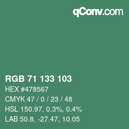 颜色代码: RGB 71 133 103 | qconv.com
