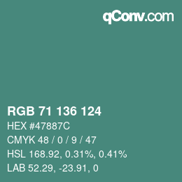 Color code: RGB 71 136 124 | qconv.com