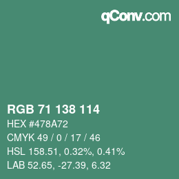 Color code: RGB 71 138 114 | qconv.com