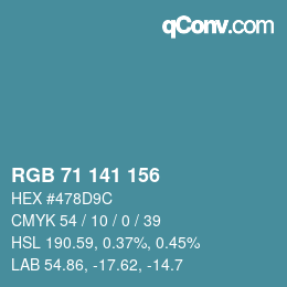 カラーコード: RGB 71 141 156 | qconv.com