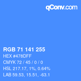 Color code: RGB 71 141 255 | qconv.com