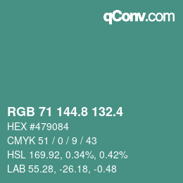 カラーコード: RGB 71 144.8 132.4 | qconv.com