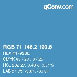 カラーコード: RGB 71 146.2 190.6 | qconv.com