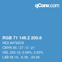 カラーコード: RGB 71 146.2 200.6 | qconv.com