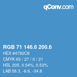 カラーコード: RGB 71 146.6 200.6 | qconv.com