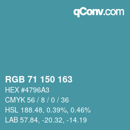 カラーコード: RGB 71 150 163 | qconv.com